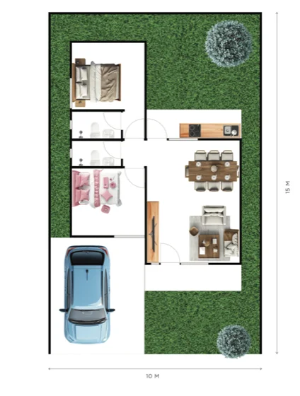 Denah rumah Type 50 MPR Botanical di atas tanah 10 × 15 m